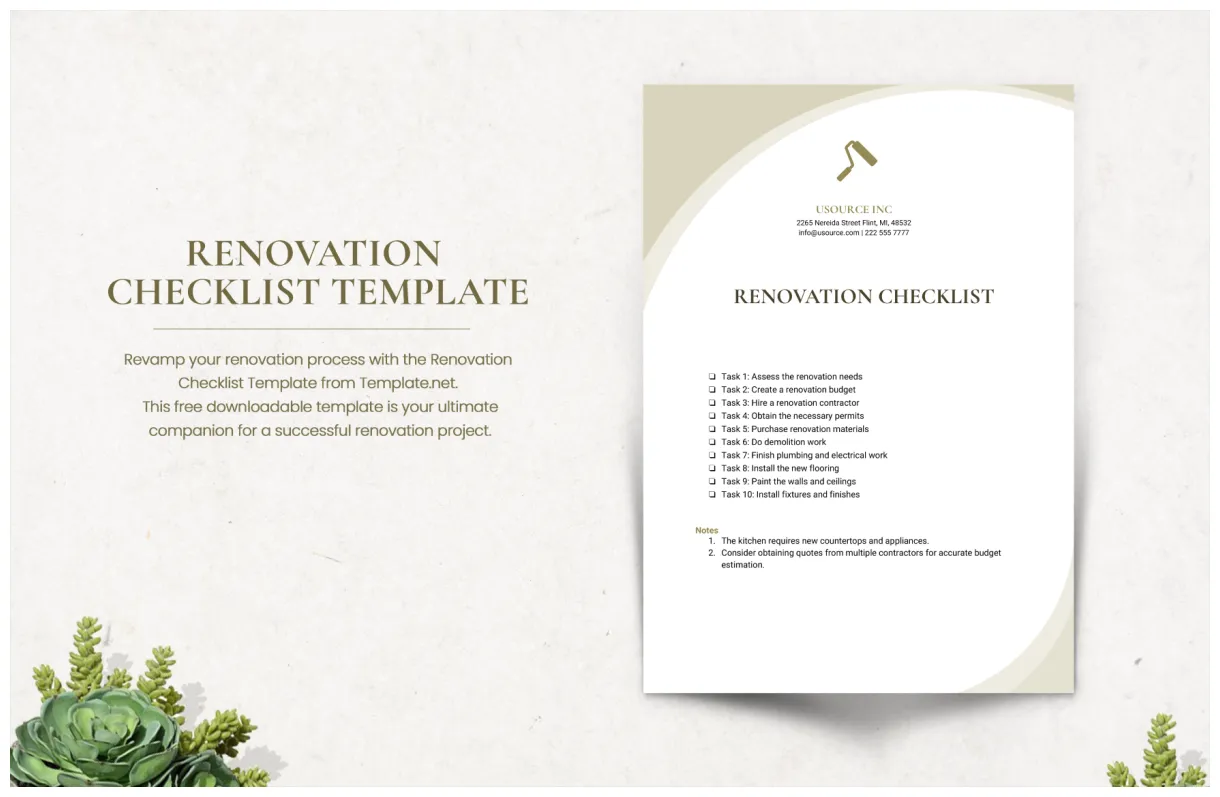 Renovation in excel, google sheets download