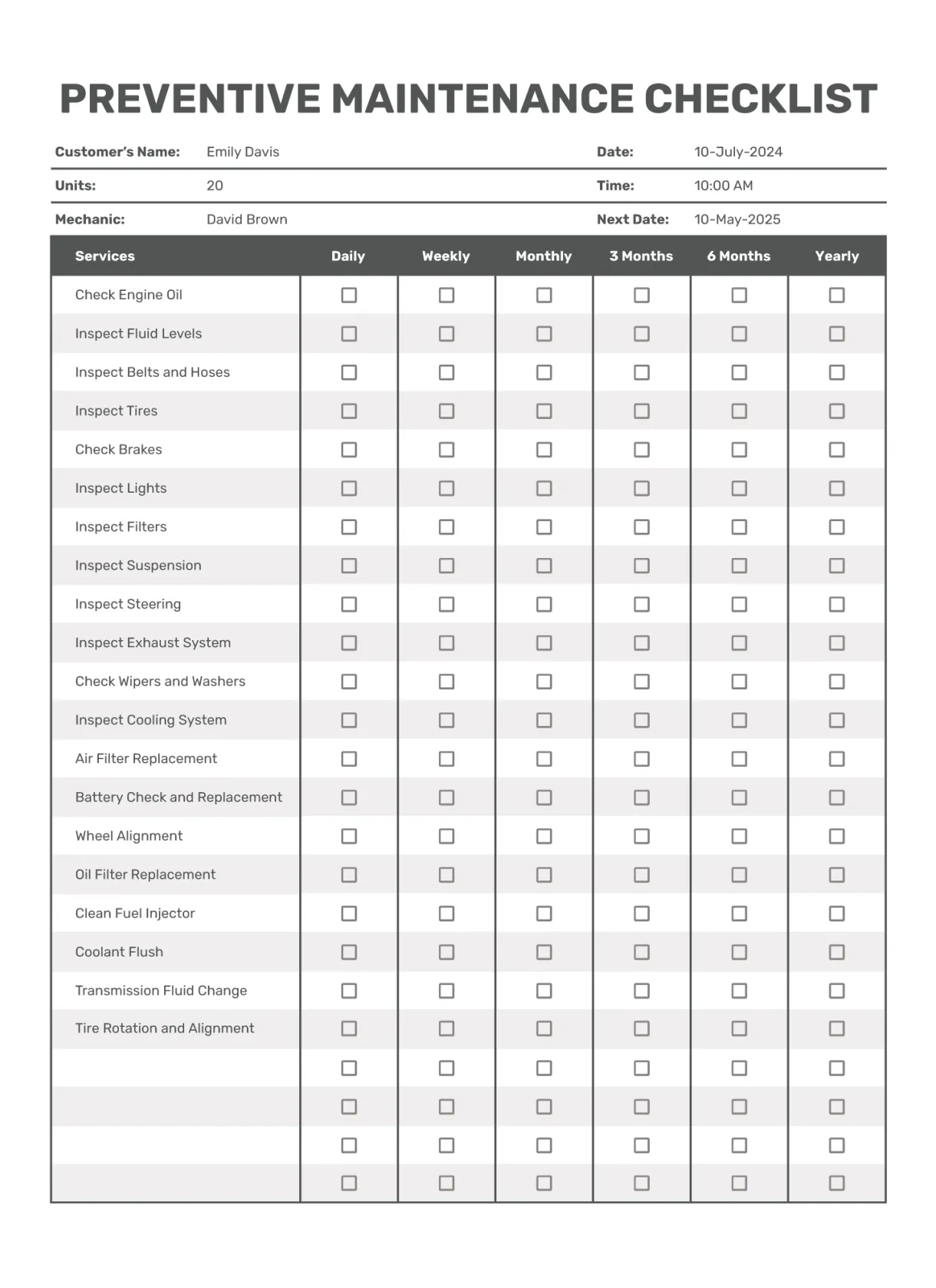 Machine preventive maintenance excel free