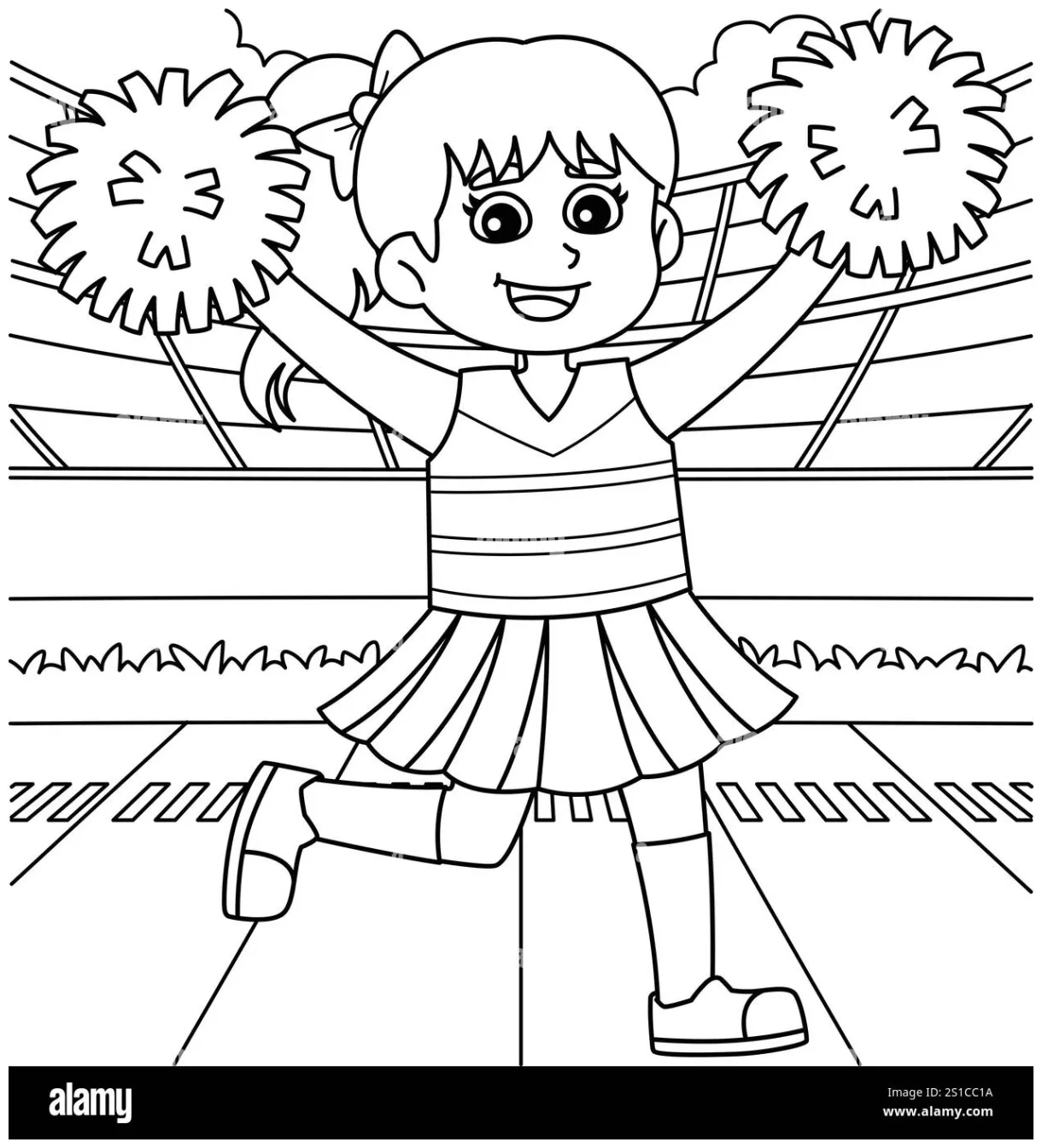 Cheerleading Female Cheerleader Coloring Page Stock Vector Image & Art