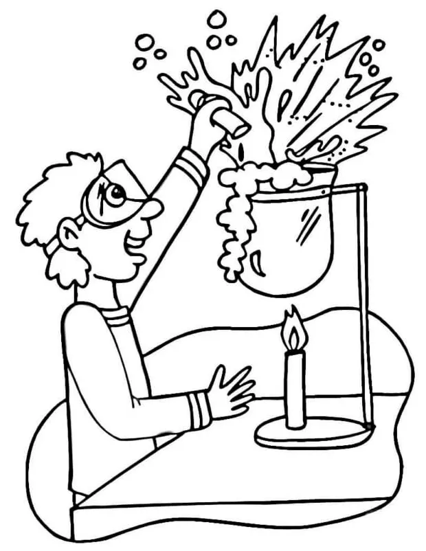 Young chemist observes safety rules coloring page download, print or