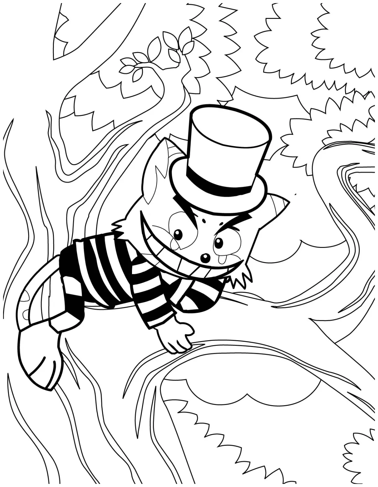 Alice Wonderland Cheshire Cat Coloring Pages Sketch Coloring Page