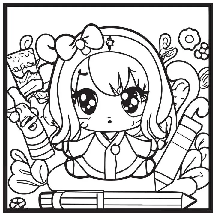 Chibi coloring page vector art, icons, and graphics for