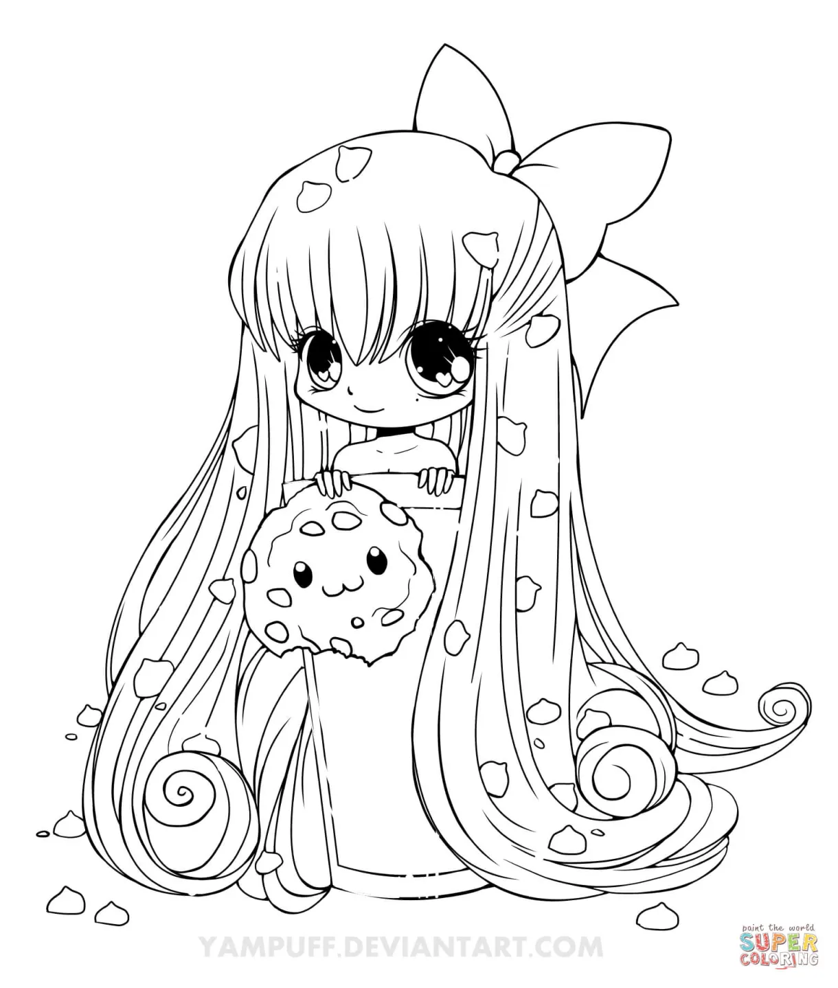 Chibi cookie girl coloring page free printable coloring pages
