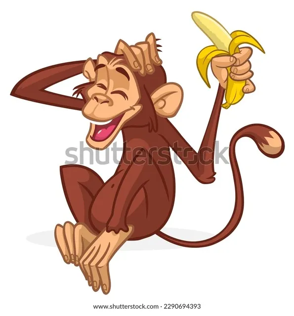 Cartoon Chimpanzee Holding Eating Banana Stock Vector (Royalty Free