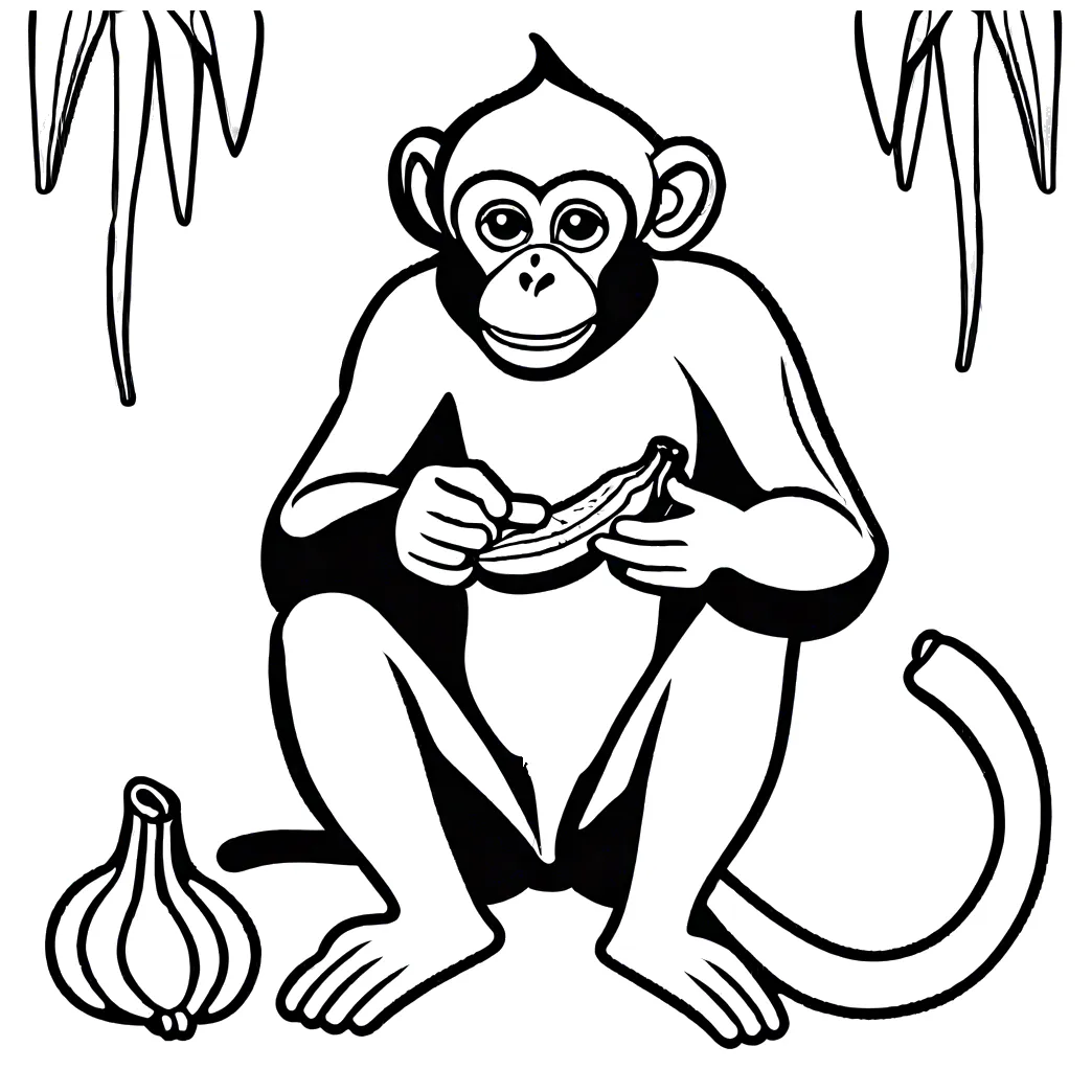 Monkey eating banana coloring page Lulu Pages