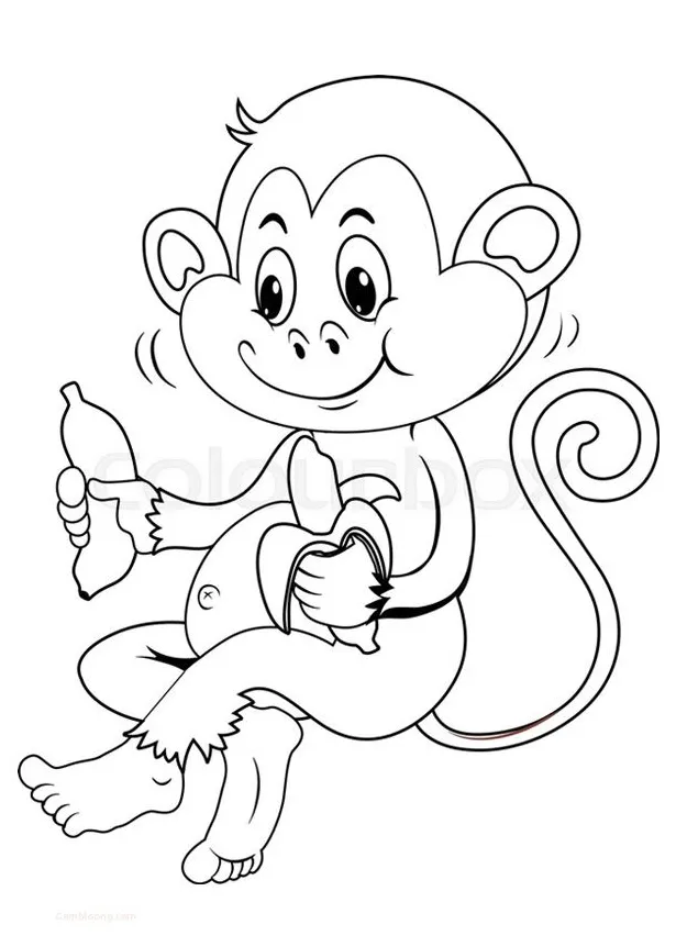 Coloring Pages: Baby Chimpanzee Eating Banana