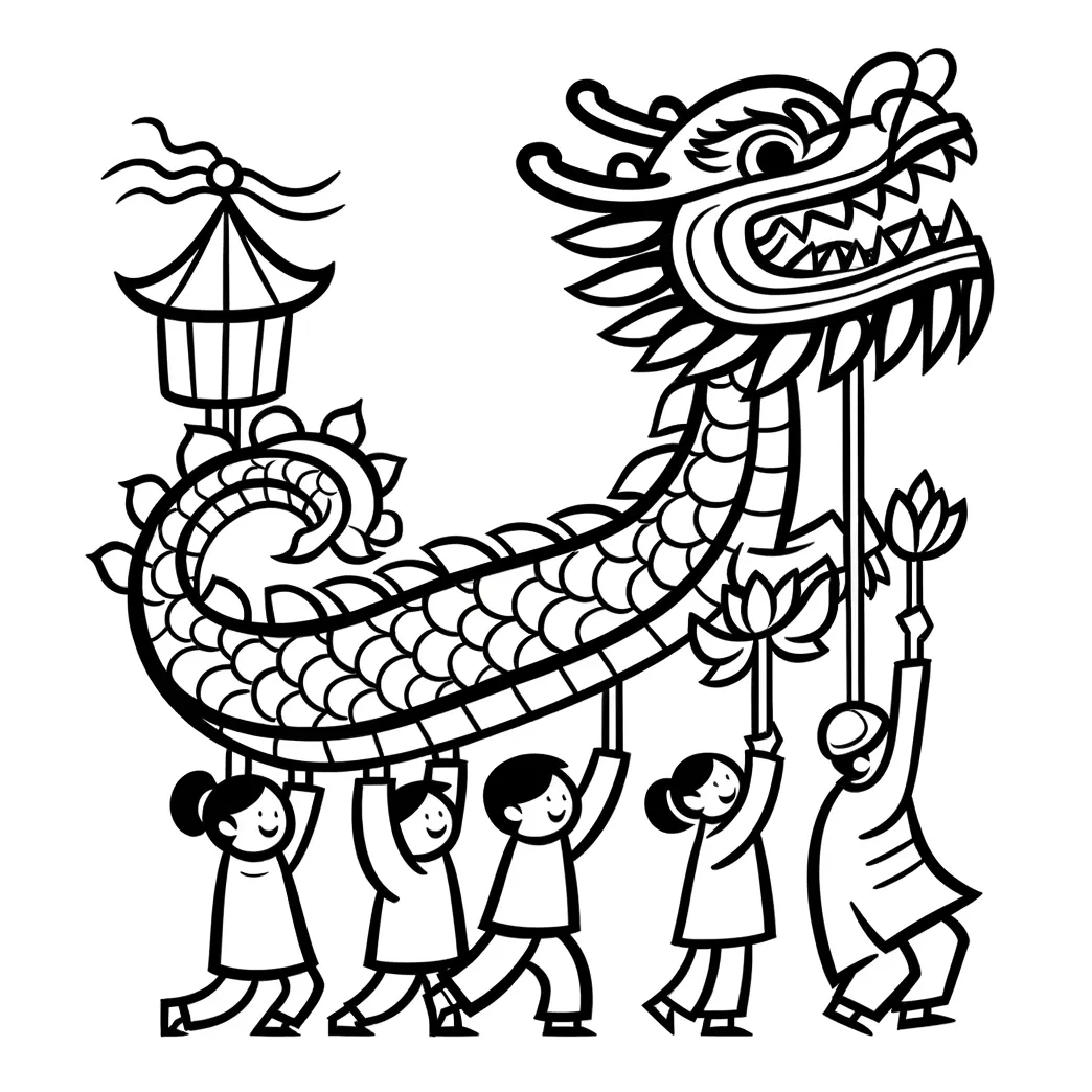 Dragon dance in chinese new year festival coloring page coloring for