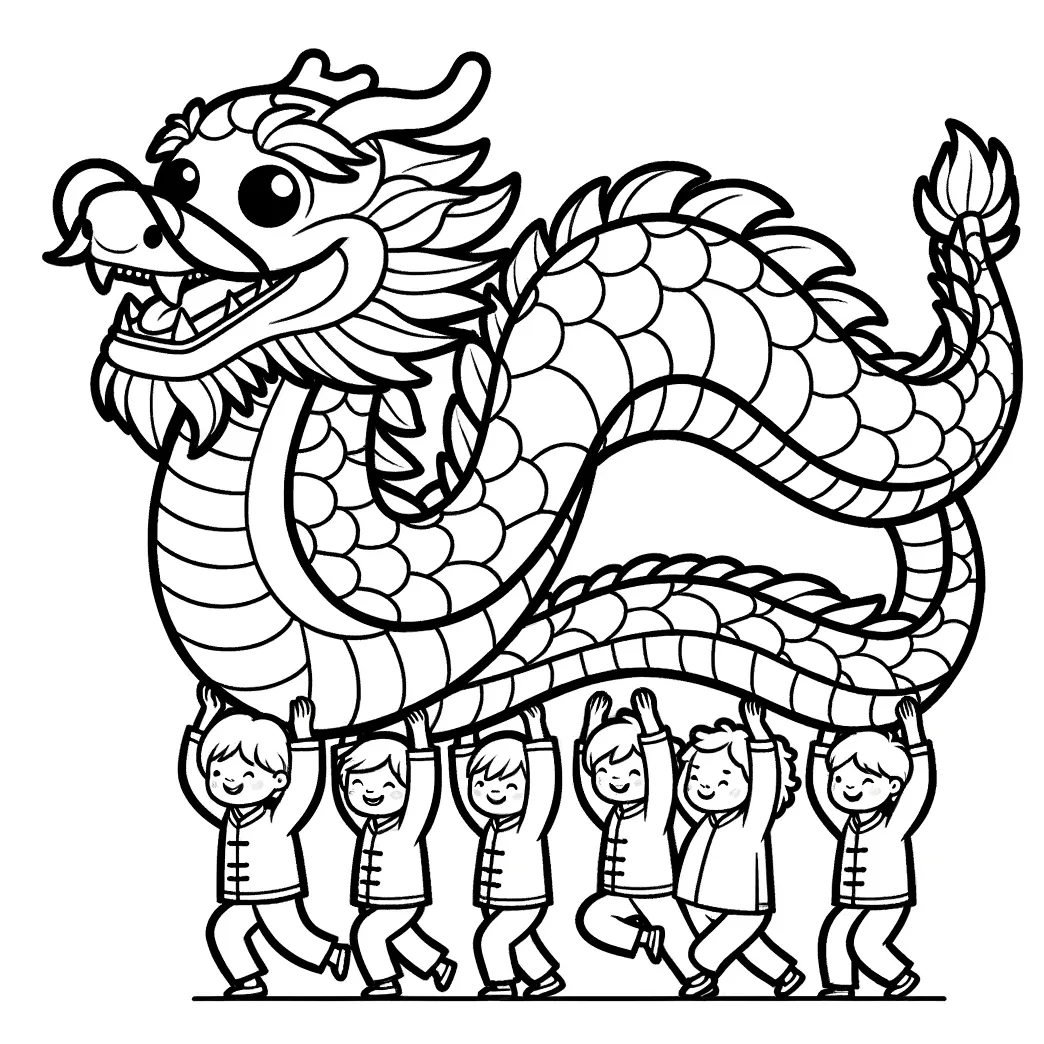 Dragon dance in chinese new year festival coloring page 2 coloring