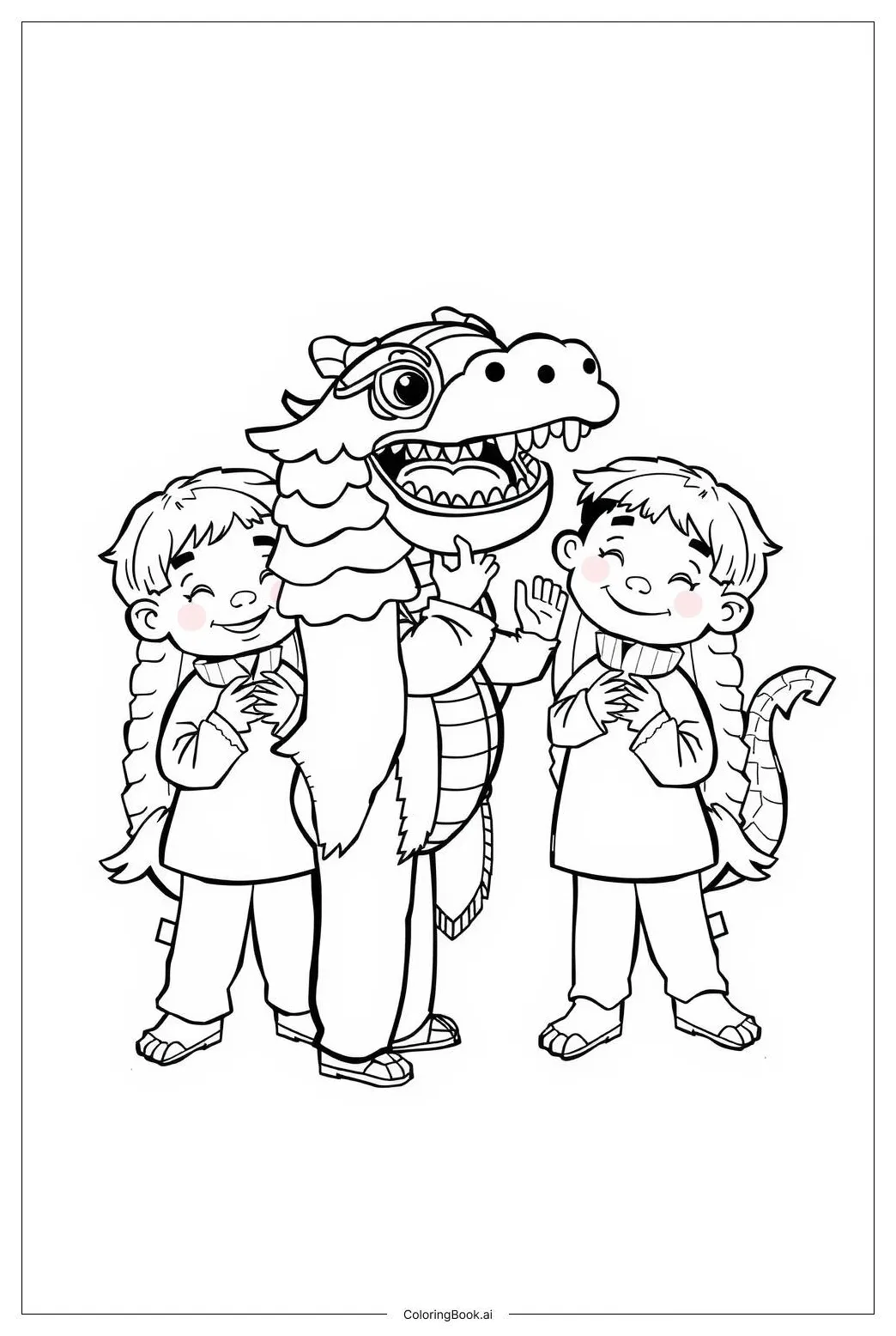 Chinese new year dragon dance parade coloring page free pdf&png printable