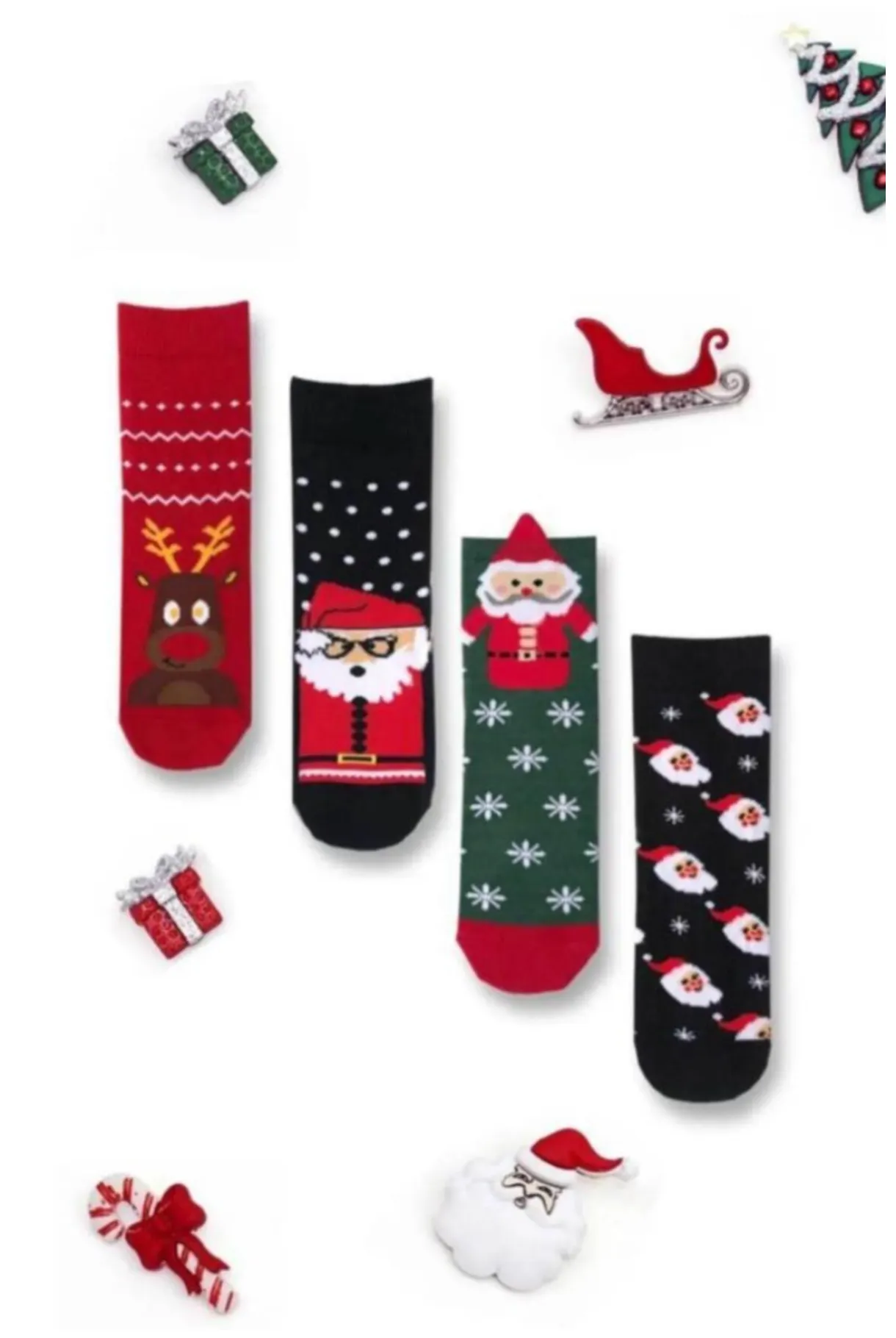 Footmania 4'lü Çocuk yılbaşı christmas noel renkli Çoraplar seti