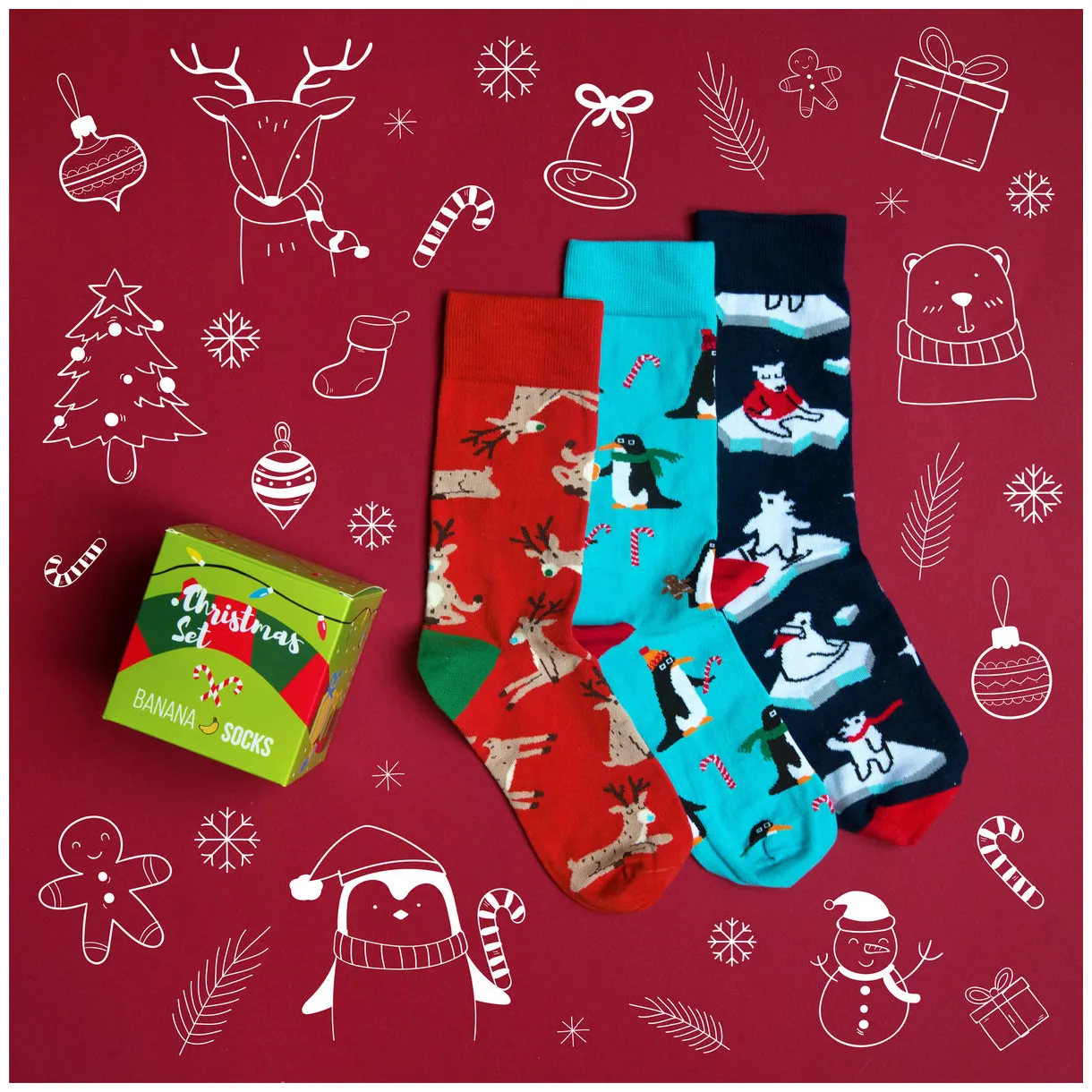 Banana socks, zestaw skarpetek christmas set 42-46 banana socks