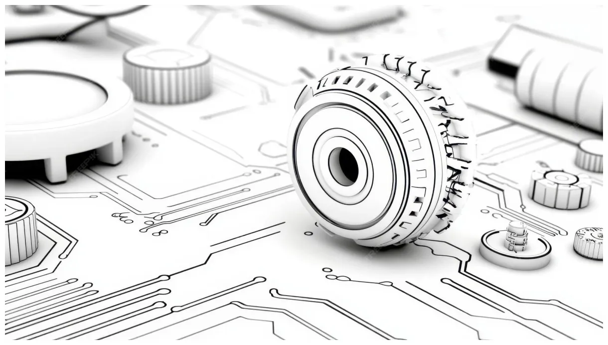 A black and white coloring book page of a circuit board with chips