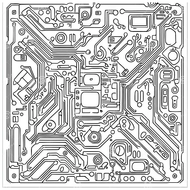 Black and White Circuit Board Coloring Page Stock Illustration