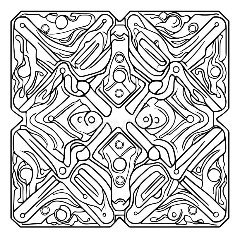 Black and White Circuit Board Coloring Page Design Stock Illustration