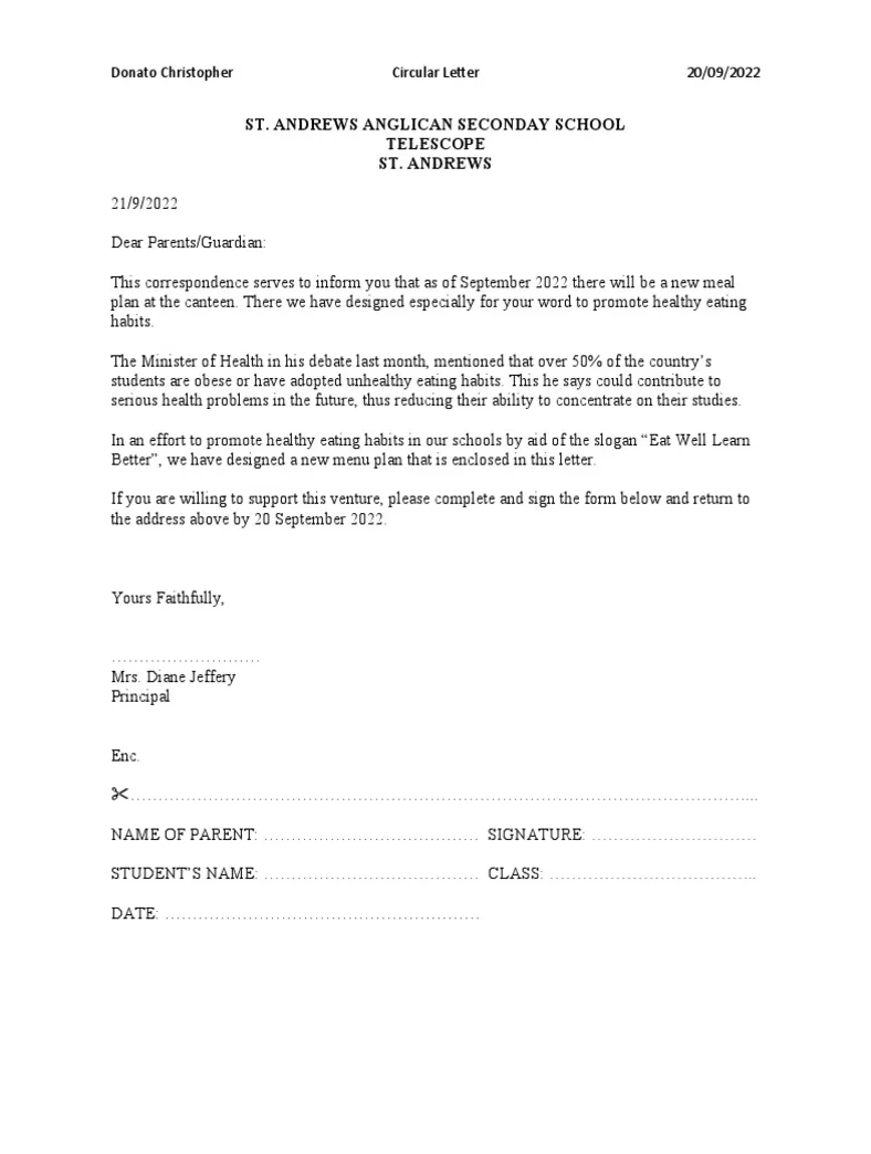 Circular letter with tear off slip pdf