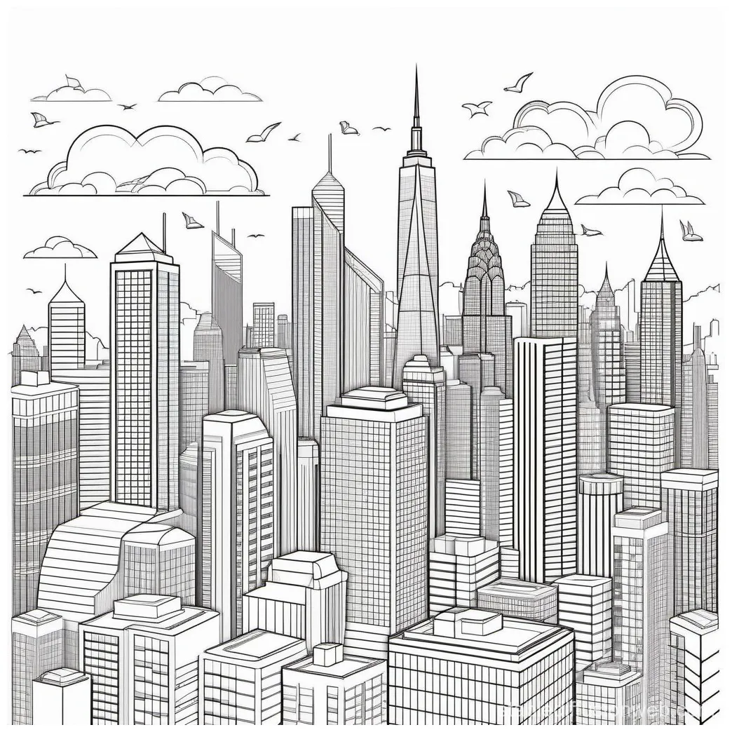 Black and white city skyline coloring page stable diffusion online