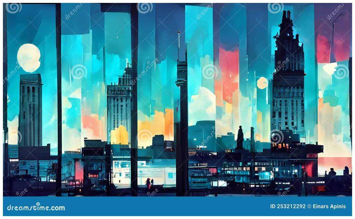 City skyline at night illustration stock illustration printable coloring page