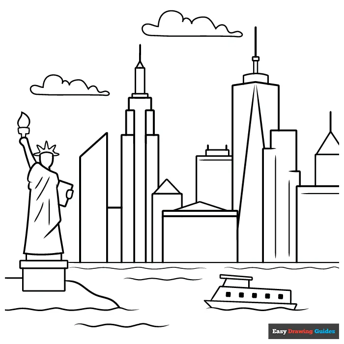 New york skyline coloring page easy drawing guides