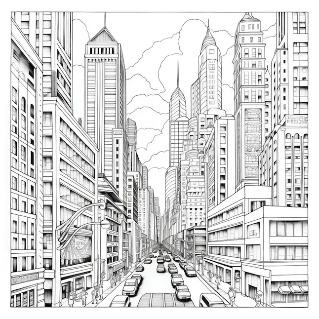 Premium ai city skyline coloring page