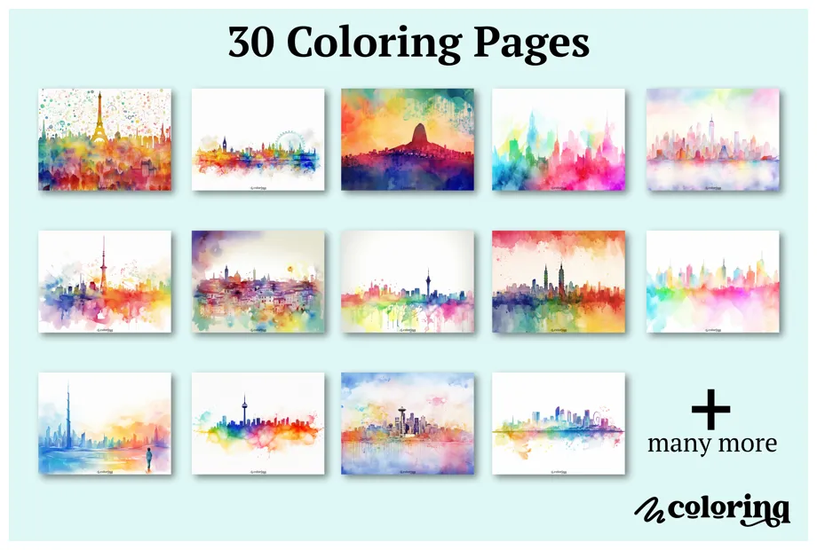 🏙 ️ city skyline coloring book 30 reverse coloring pages