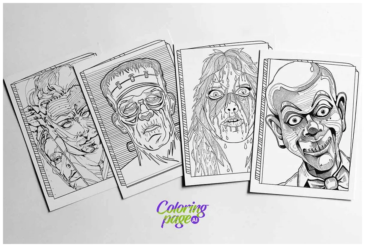 50 horror movie monsters coloring book for adults