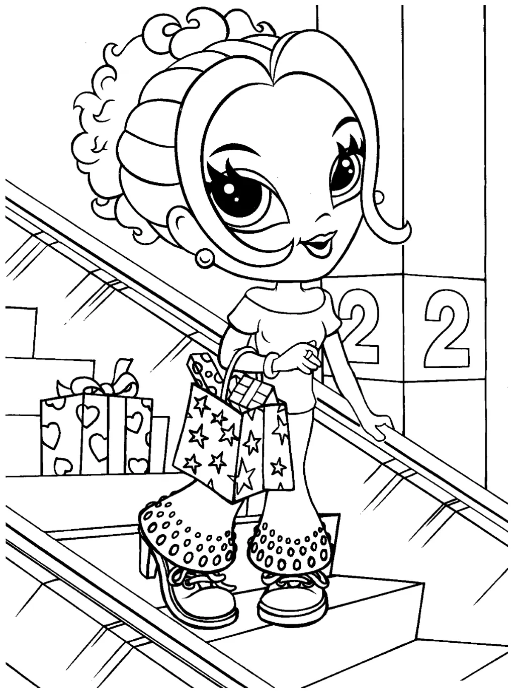 Coloring page the girl in a clothing store
