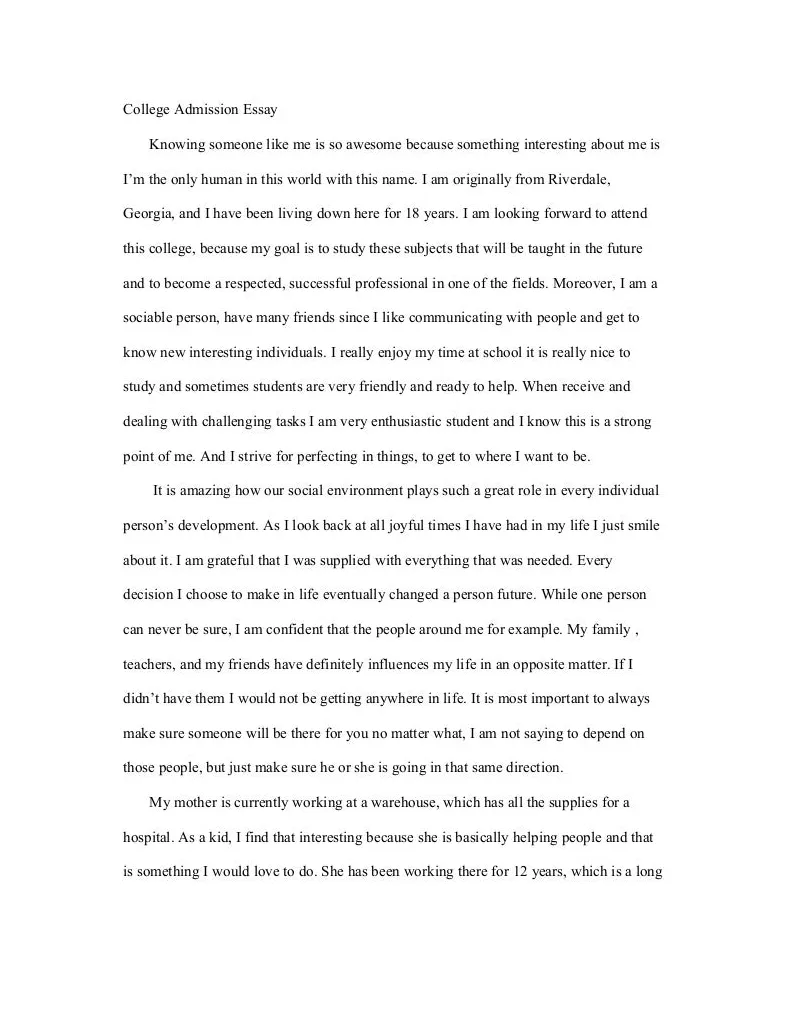 College Admission Essay