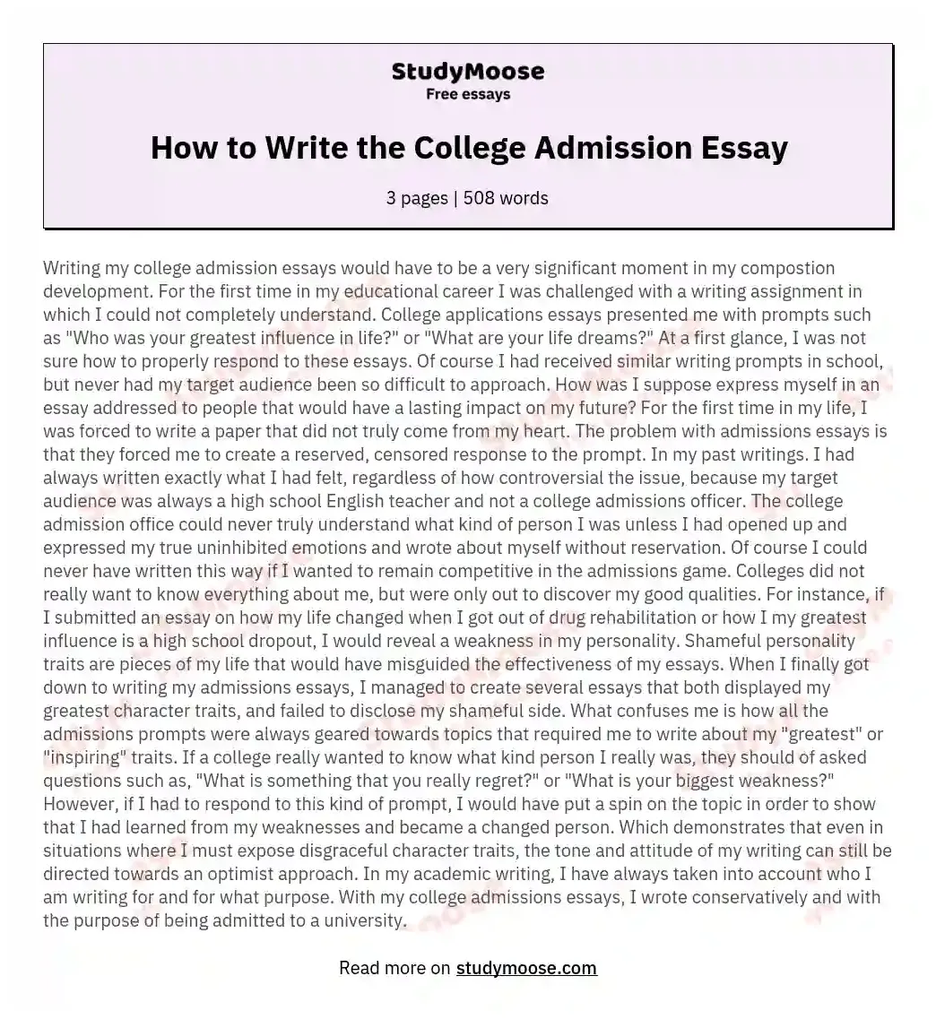 How to Write the College Admission Essay Free Essay Example