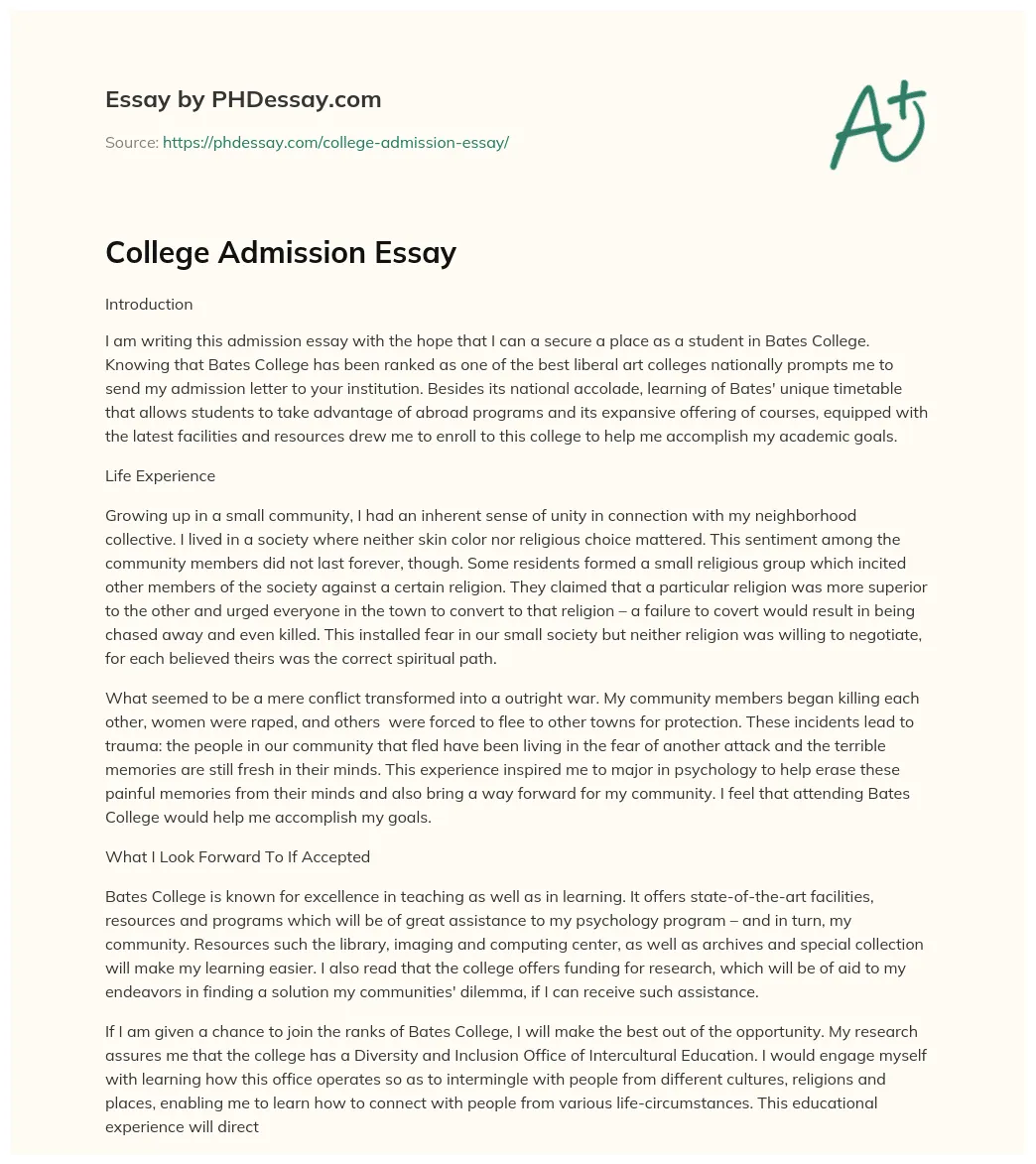 College Admission Essay - PHDessay.com