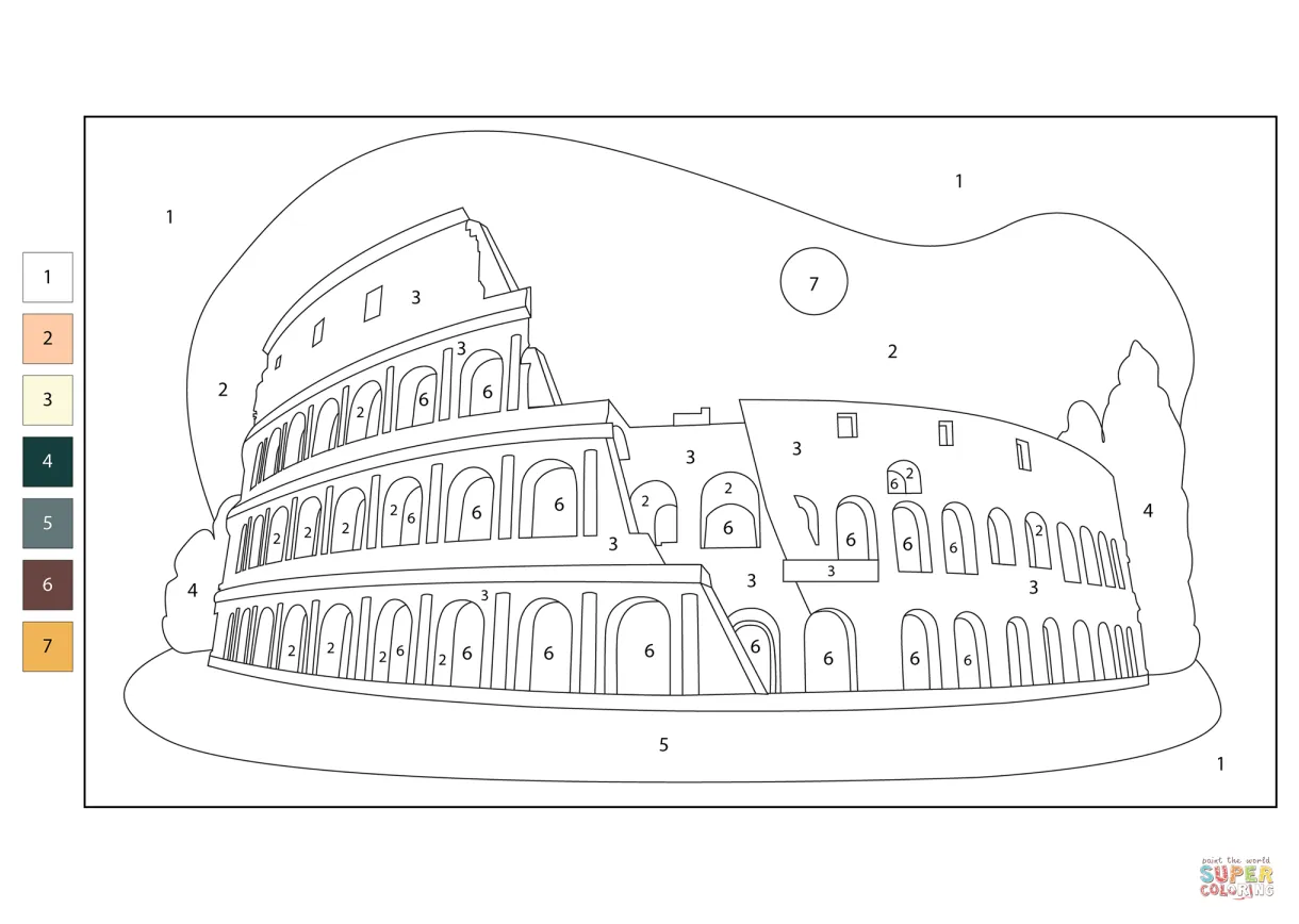 Color by Number: The Colosseum | Free Printable Coloring Pages