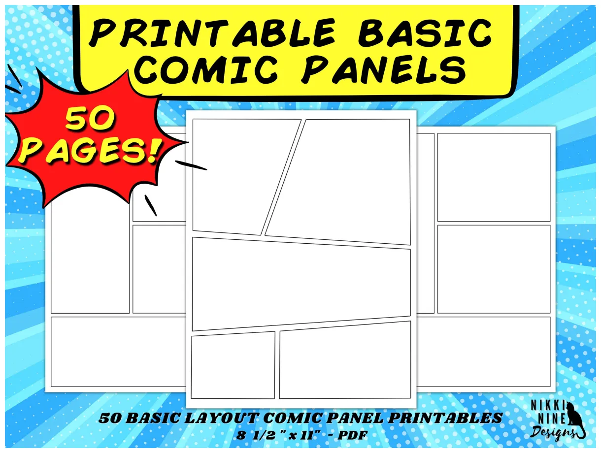 Basic comic book panels with 50 printable pages manga panels blank