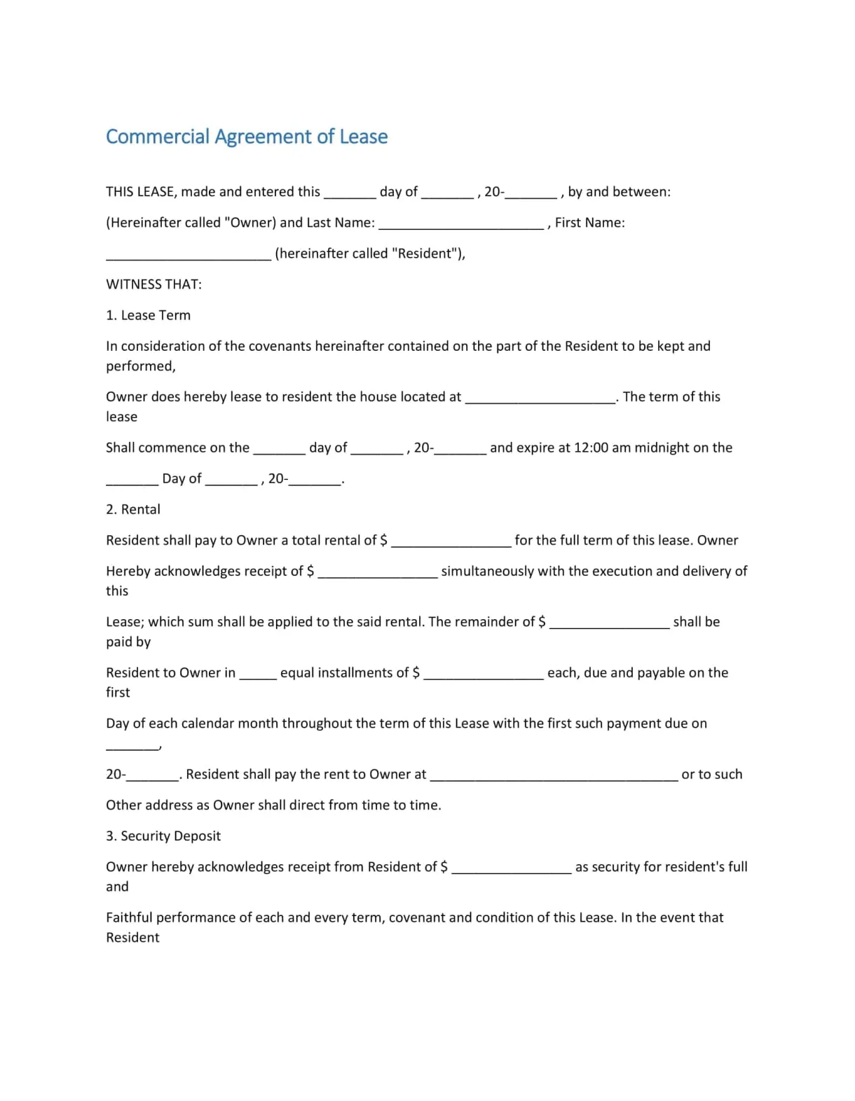 Free printable commercial lease agreement templates [word, pdf] printable coloring page