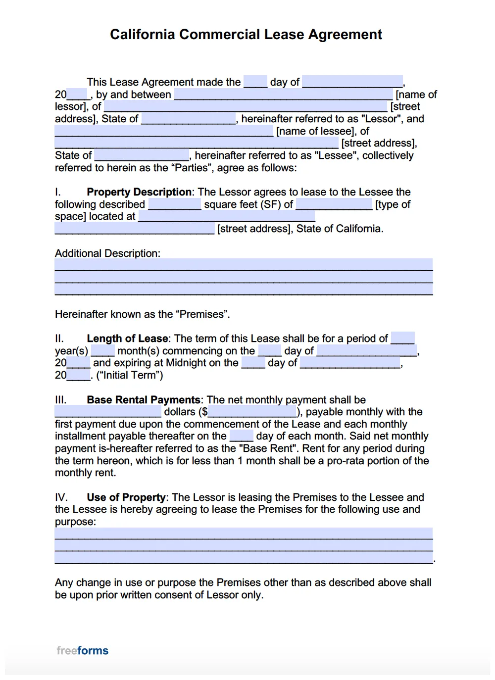 Free california commercial lease agreement template pdf word