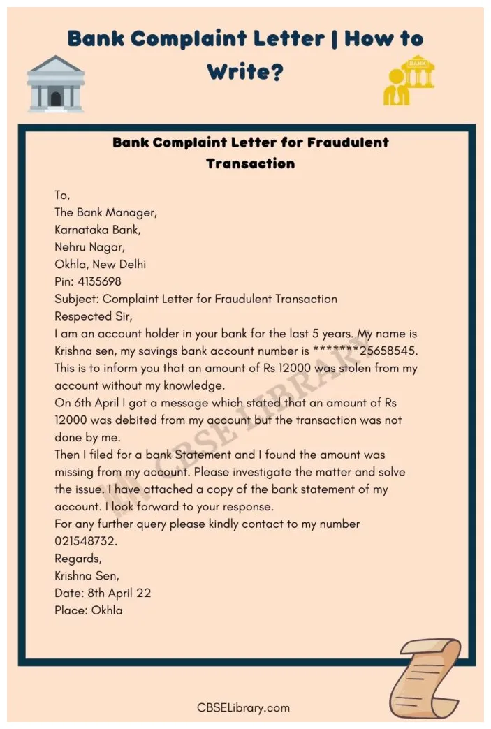 Bank complaint letter how to write?, tips, format and samples cbse