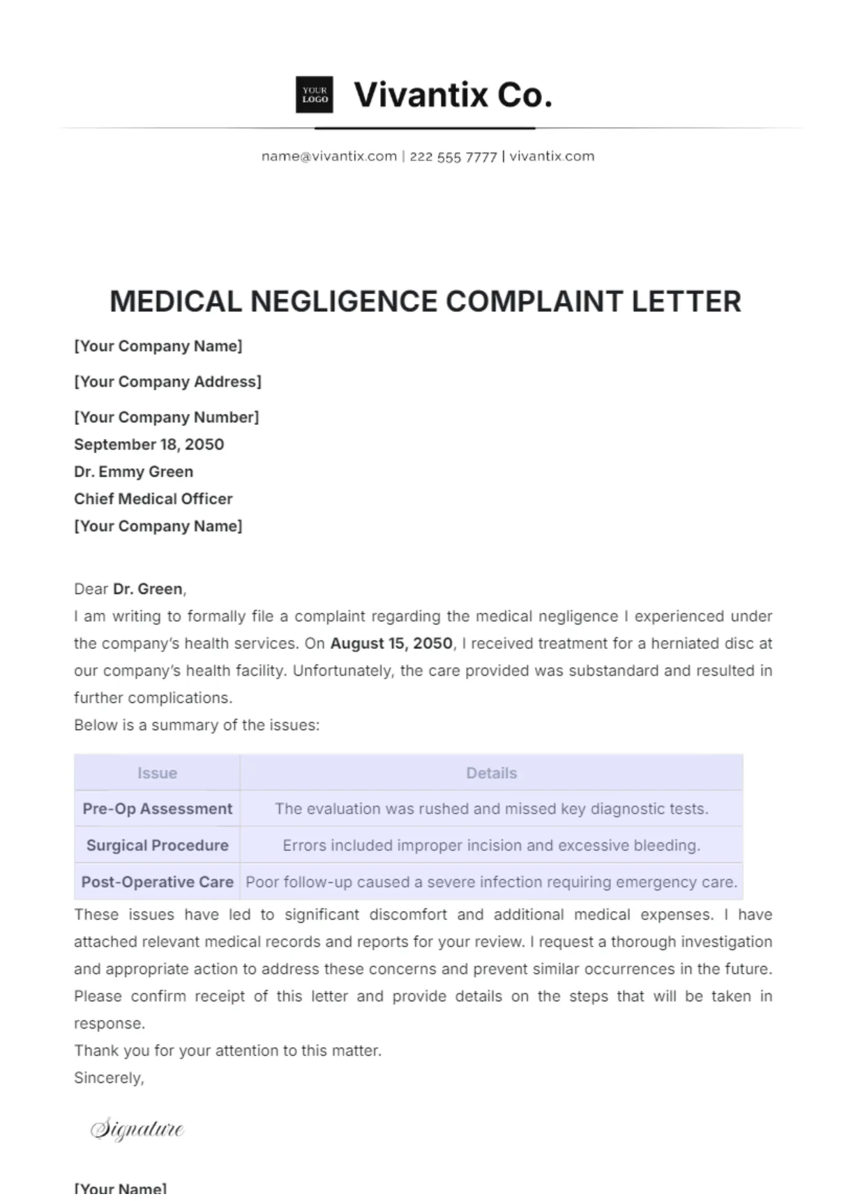 Free Nursing Home Complaint Letter Template to Edit Online