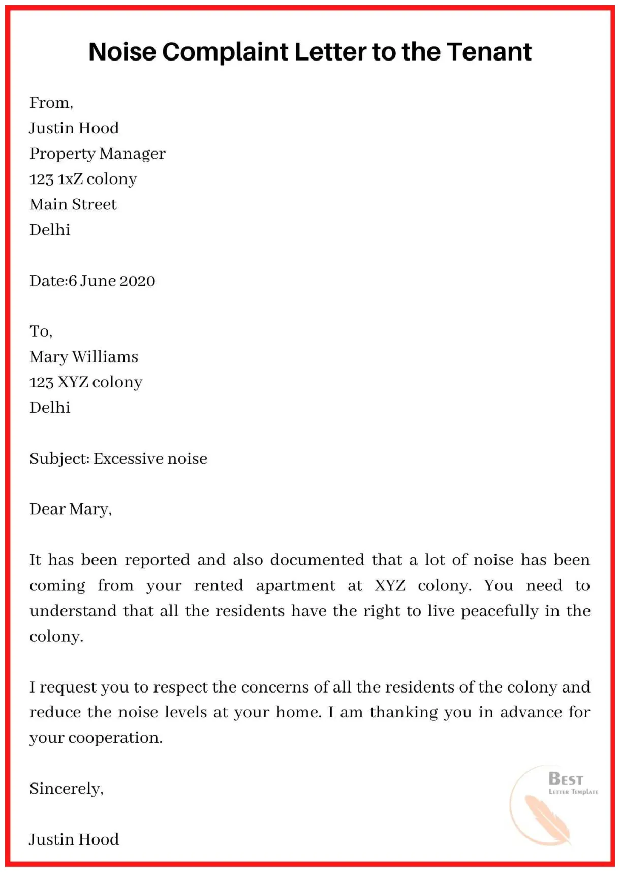 Noise Complaint Template