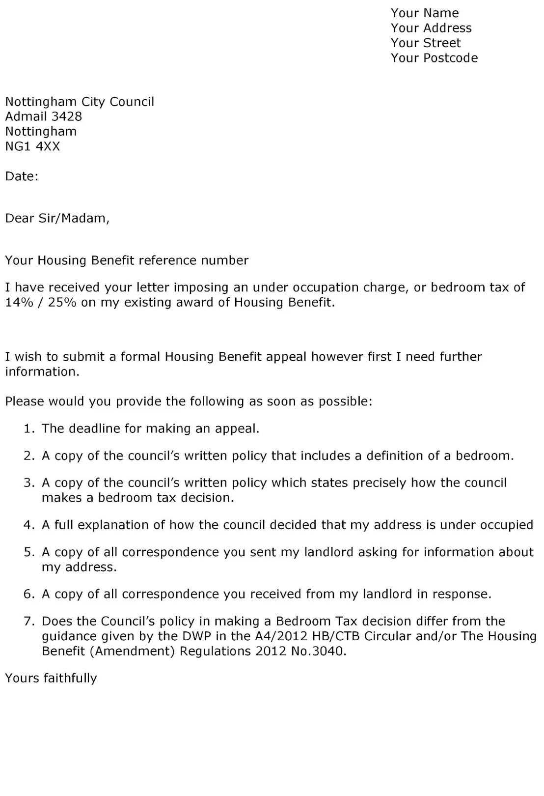 Defend Council Tax Benefits: Letter to Council Challenging Reduction of