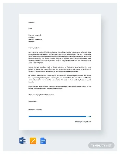 Free Noise Complaint Letter to Council
