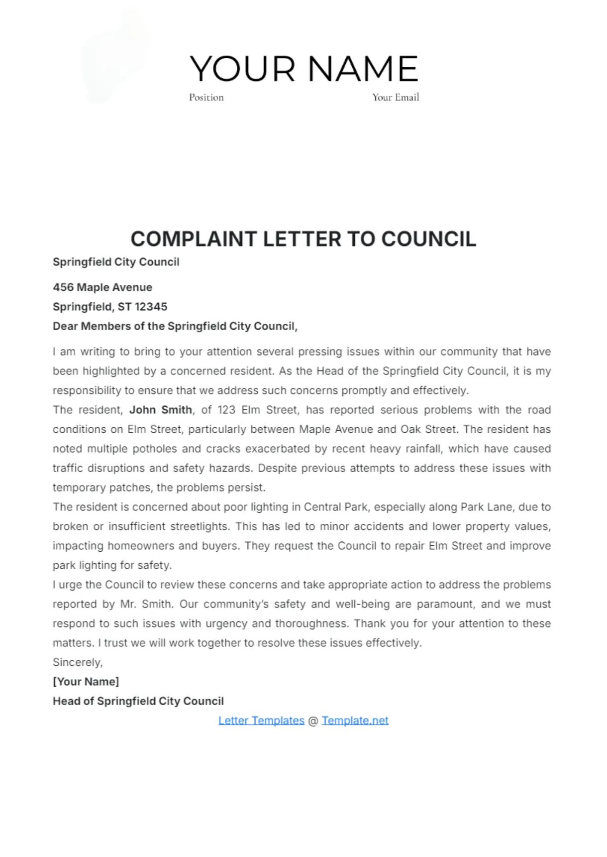 Free Complaint Letter to Council Template to Edit Online