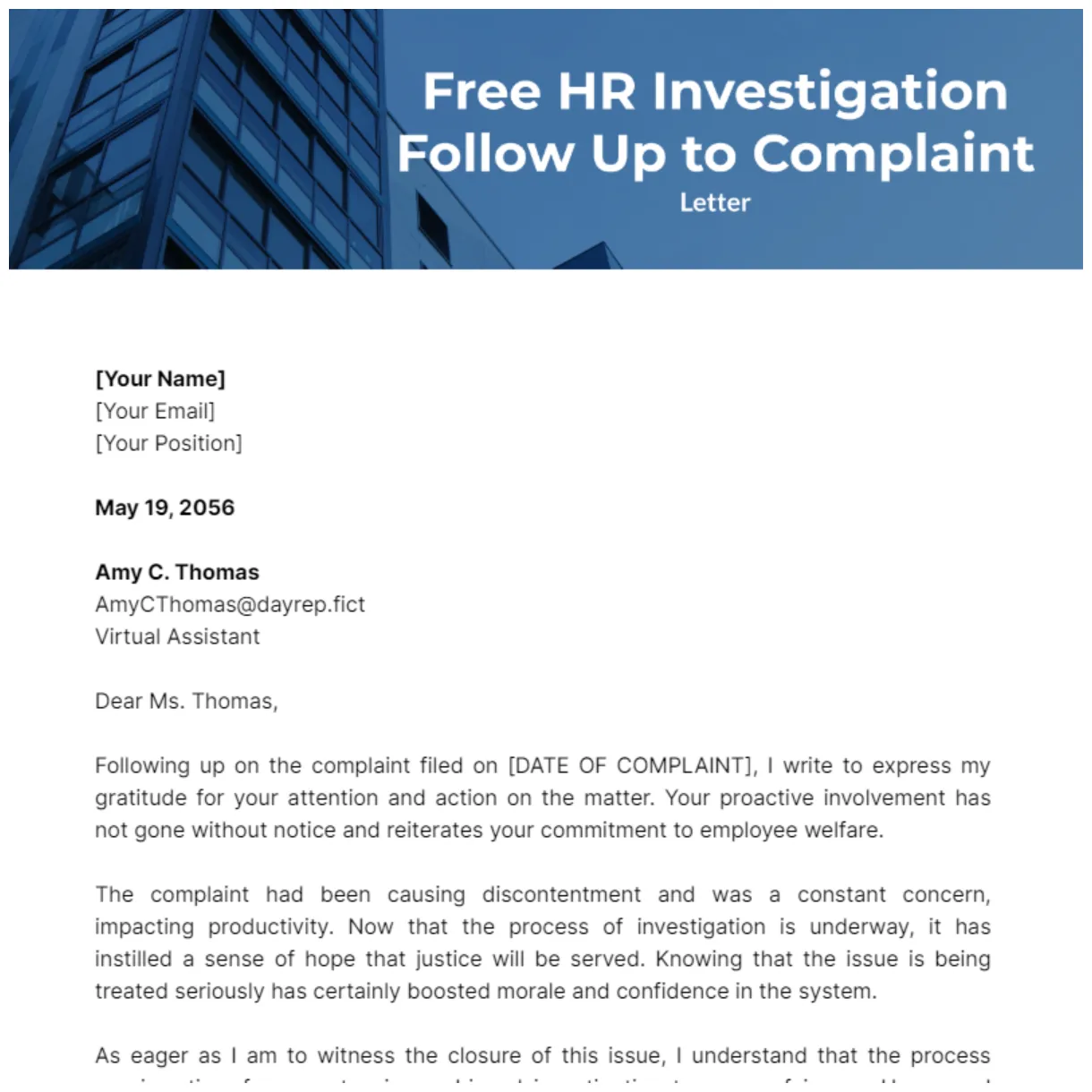 Hr investigation follow up letter to complaint template edit online