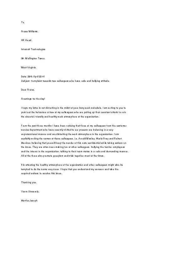 Hr complaint letter template pdfsimpli