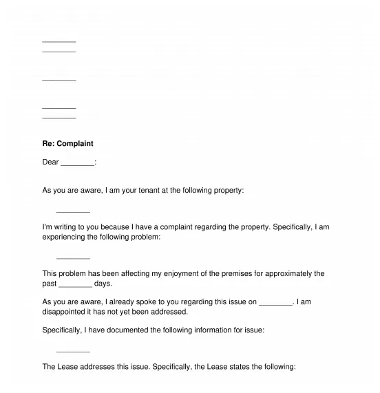 Complaint Letter to Landlord - FREE - Sample, Template