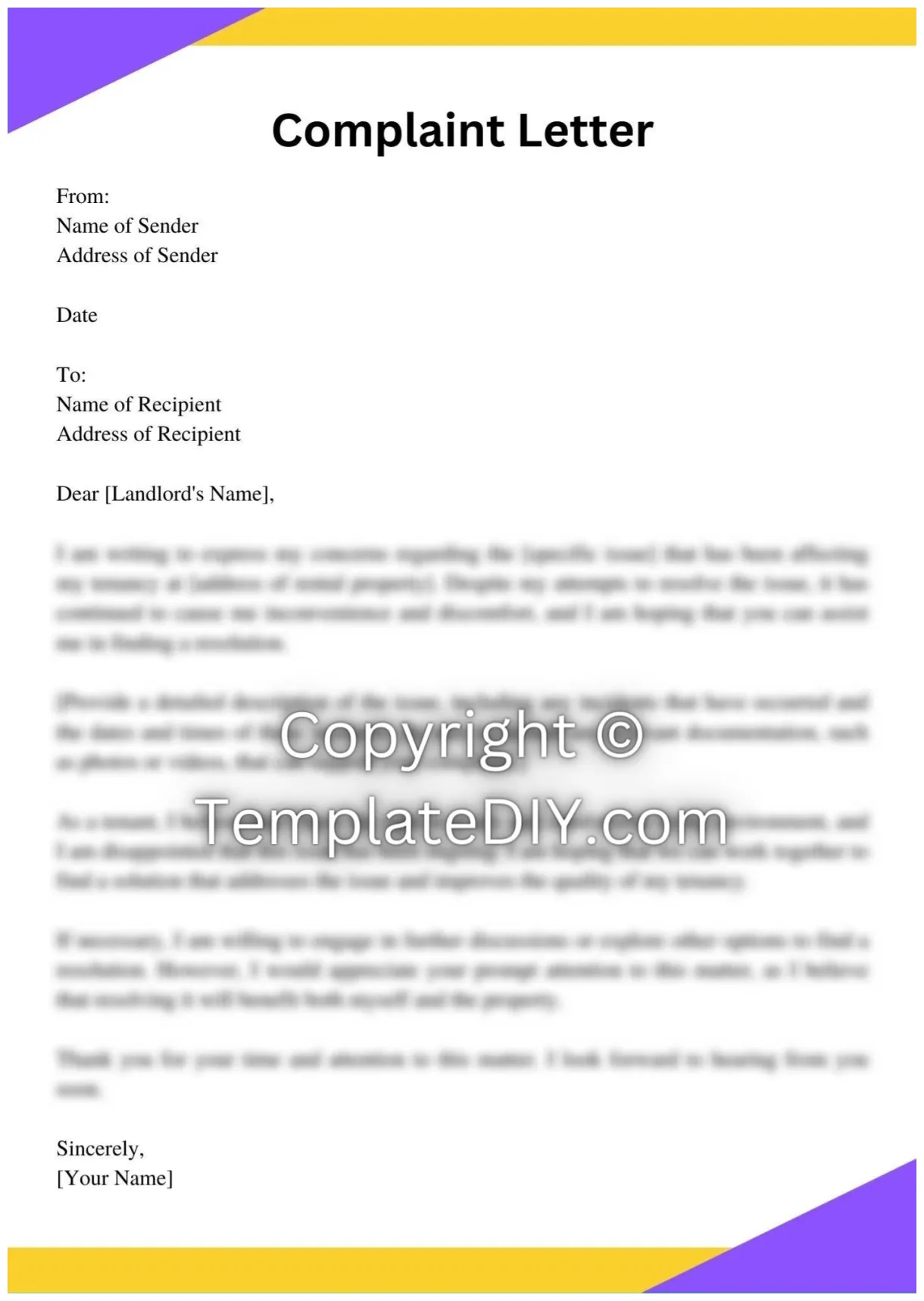 Complaint Letter to Landlord Sample with Examples [Word]