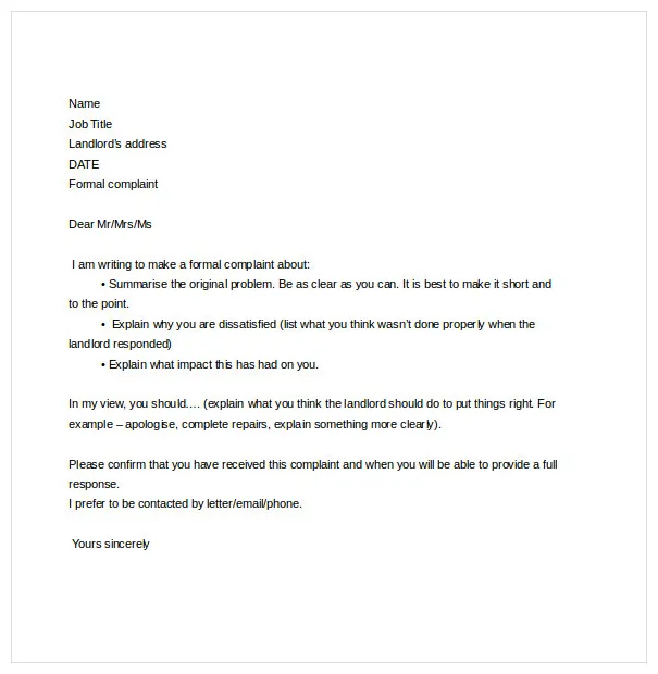 Complaint Letter to Landlord – 8+ Free Word, PDF Documents Download