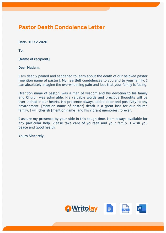 Letter of condolence format