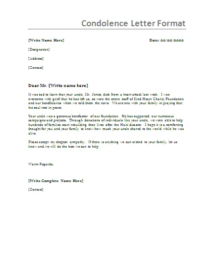 Condolence letter template free word templates
