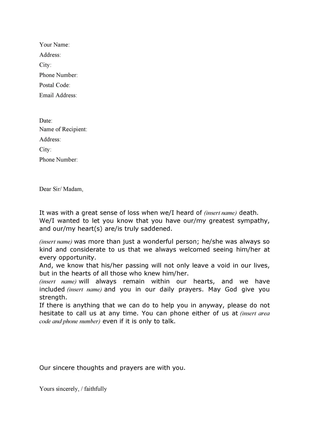 28+ free condolence message samples to