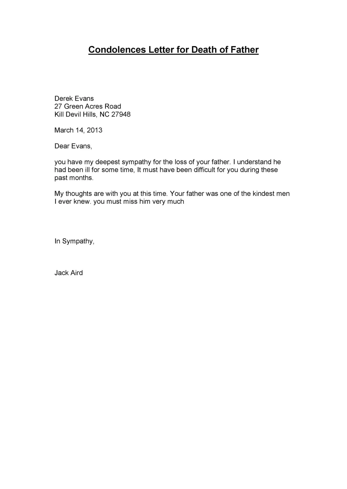 Condolence letter template