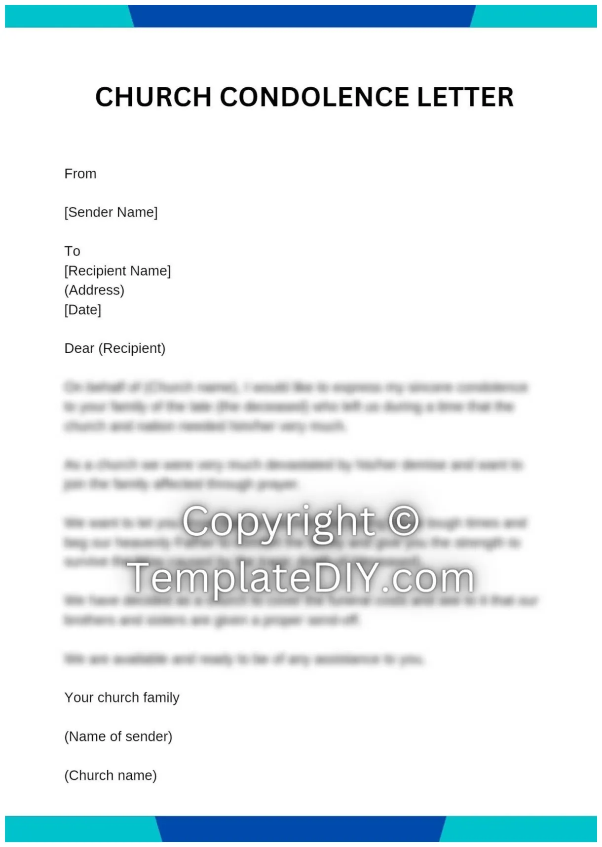 Church condolence letter sample template with examples