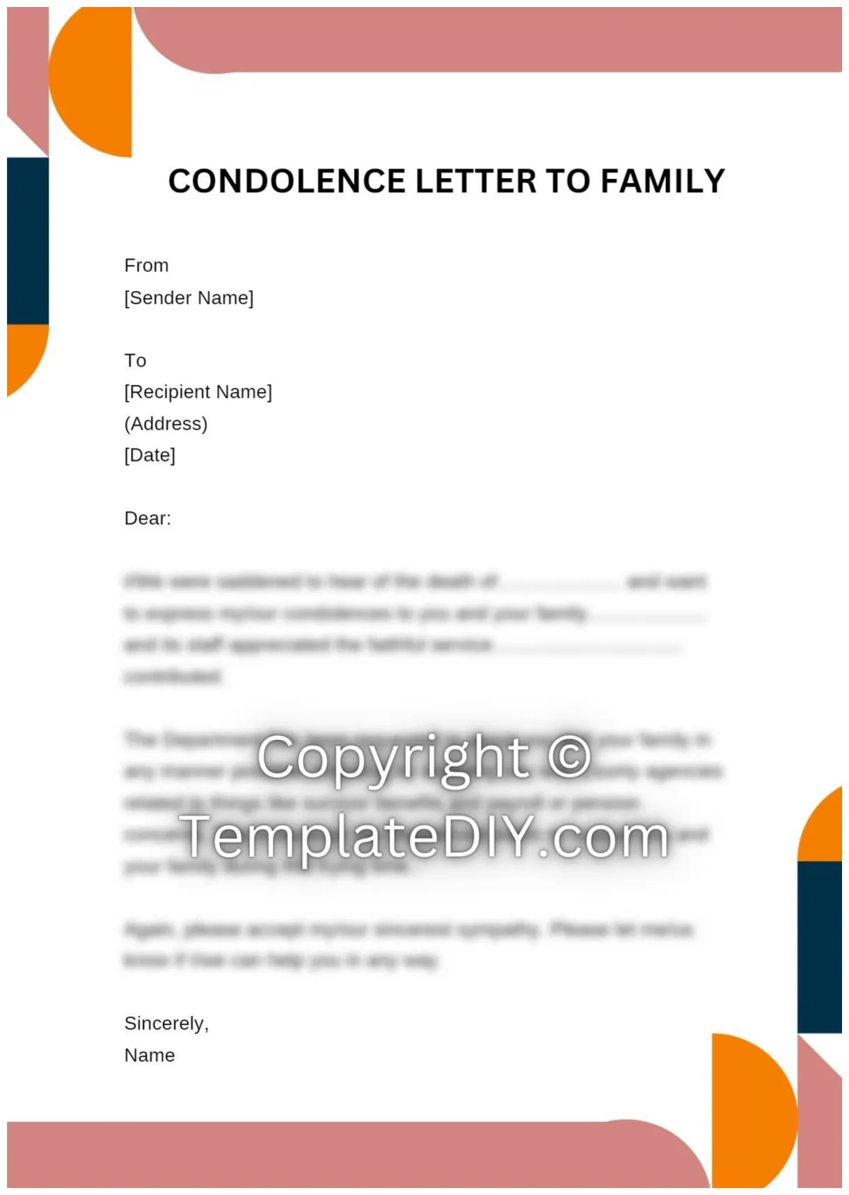Condolence letter to family sample with examples [word]